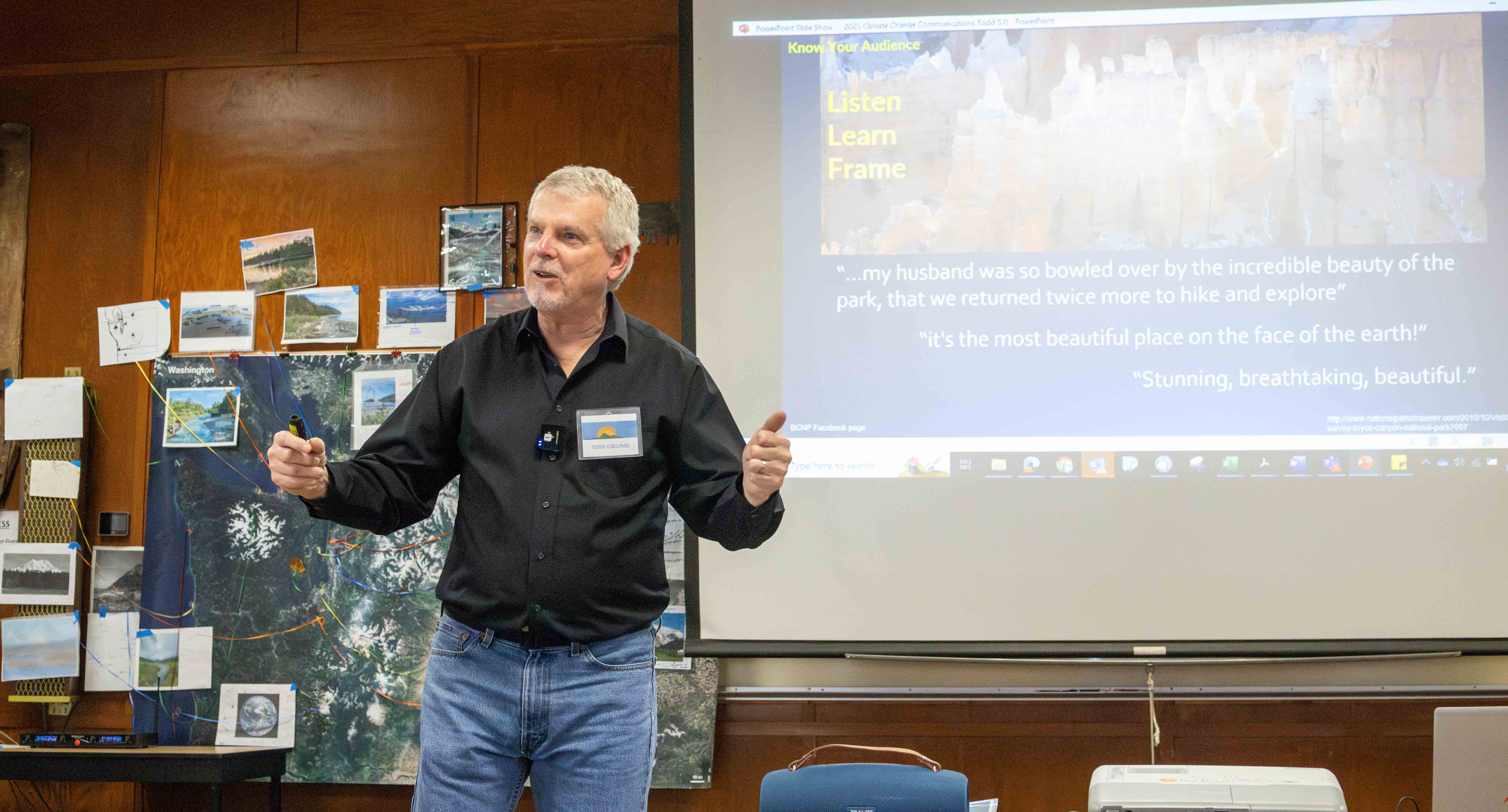 Earth to Sky presenter speaking during an indoor training session